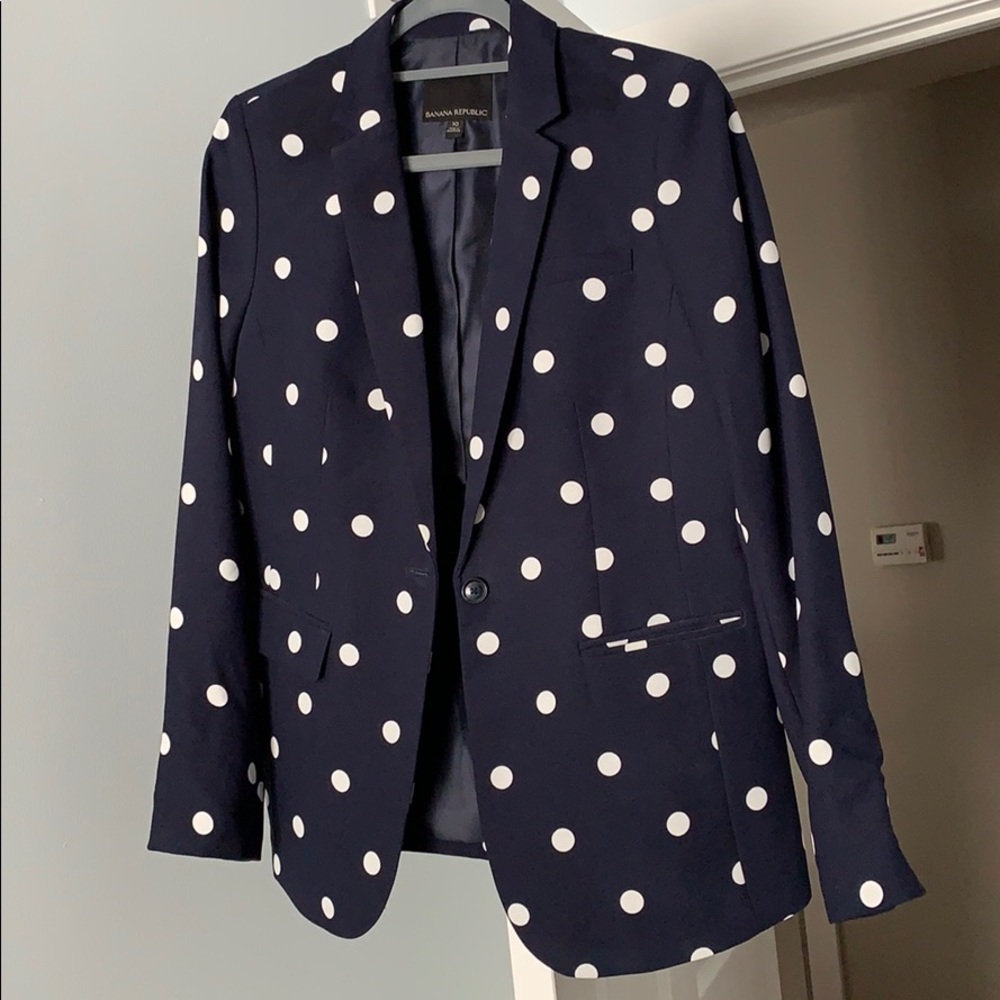 Banana Republic navy & white polka dot blazer sz10